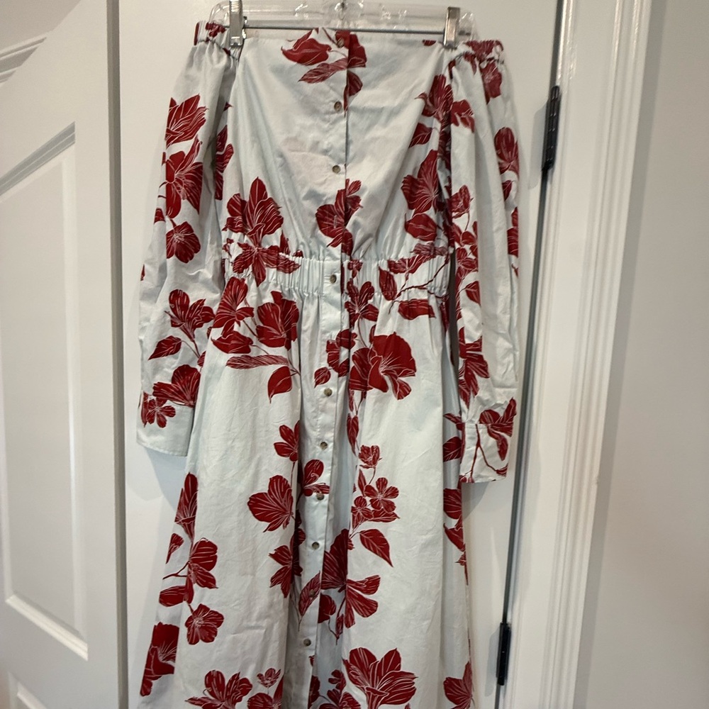 Banana Republic White Maxi Dress with Red Floral Print